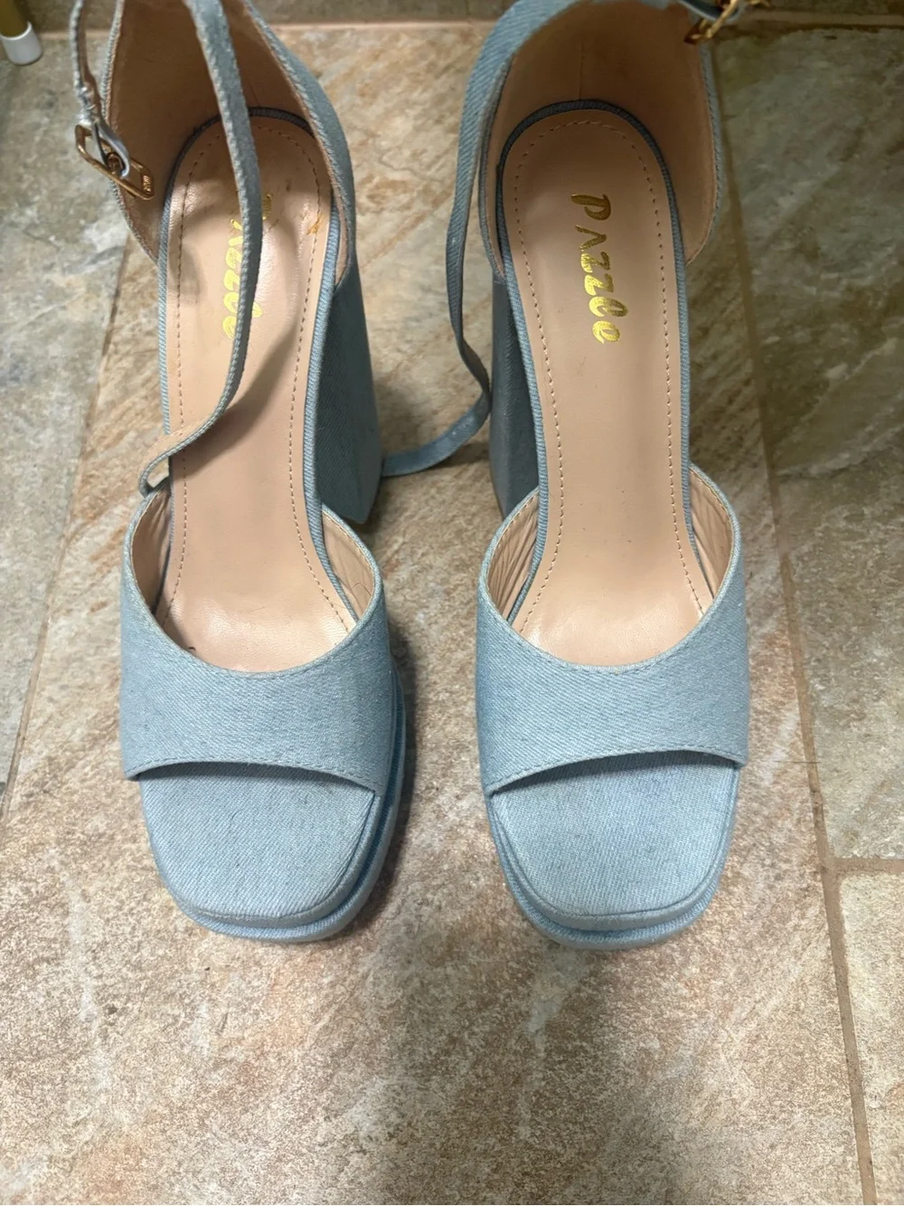 Light Blue Denim Platform Block Heel Sandals